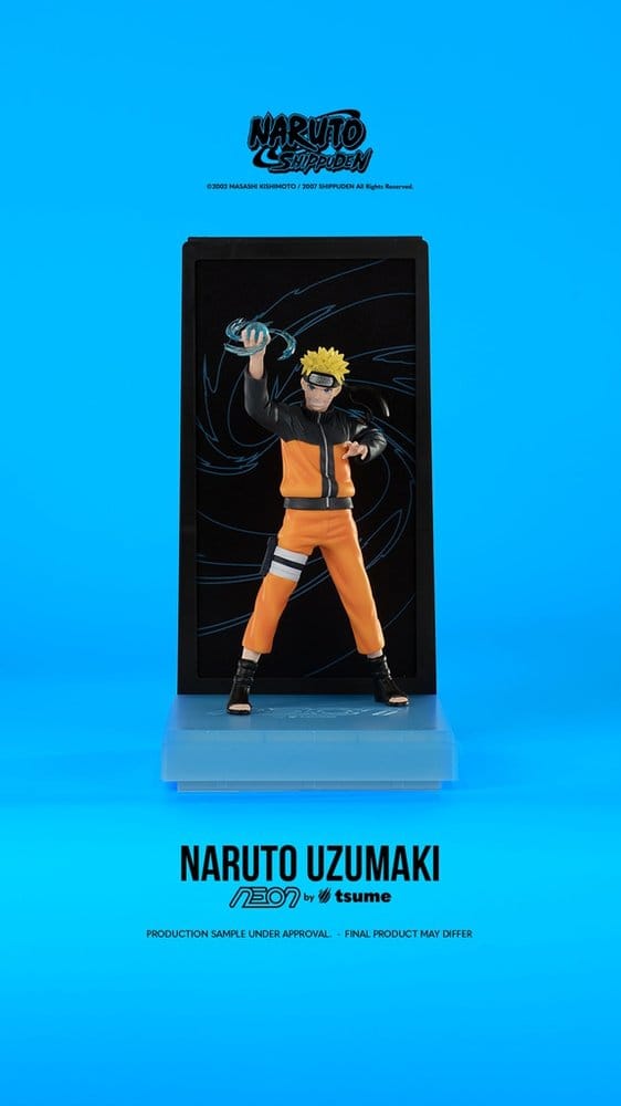 Figurine Naruto Neon Tsume de 25 cm représentant Naruto Uzumaki en position dynamique, avec détails lumineux et couleurs vives.