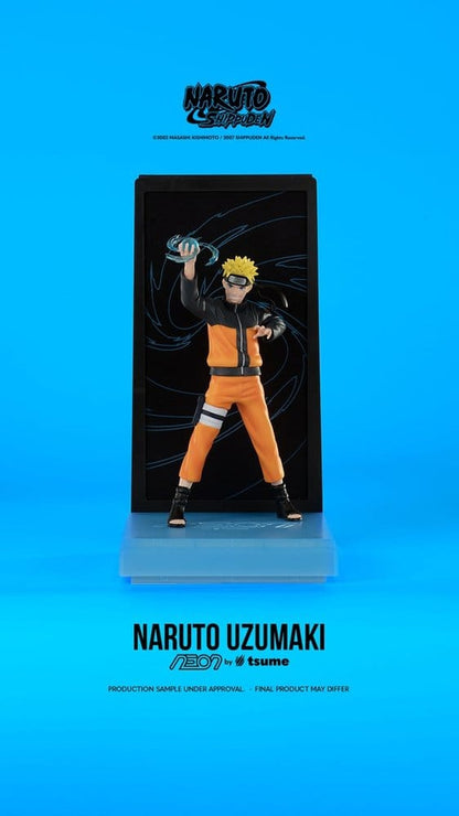 Figurine Naruto Neon Tsume de 25 cm représentant Naruto Uzumaki en position dynamique, avec détails lumineux et couleurs vives.