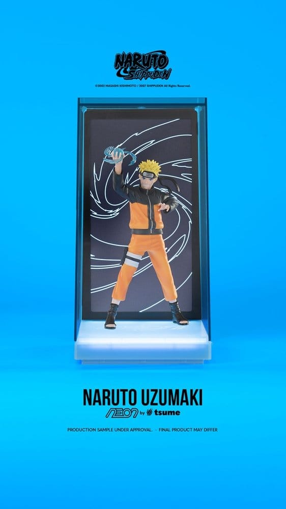 Figurine Naruto Neon Tsume de 25 cm, représentant Naruto Uzumaki en pose dynamique, détails lumineux et colorés.