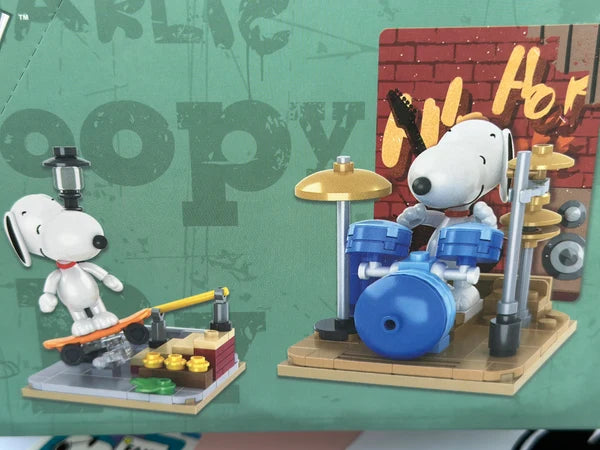Briques de construction Miniso Peanuts Snoopy en boîte surprise à assembler, emballage abîmé
