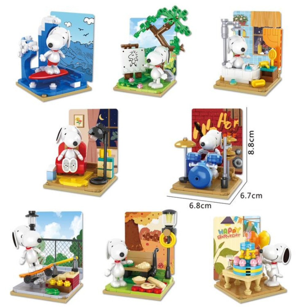 Boîte surprise de briques de construction Miniso Peanuts Snoopy à assembler, emballage abîmé