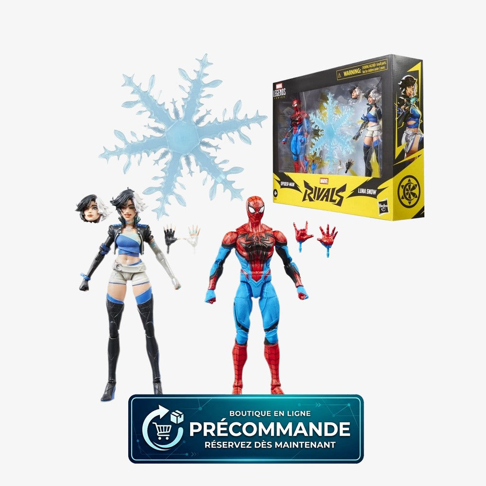 Figurines Marvel Legends de 15 cm de Spider-Man et Luna Snow, collection Rivals, fabriquées par Hasbro.