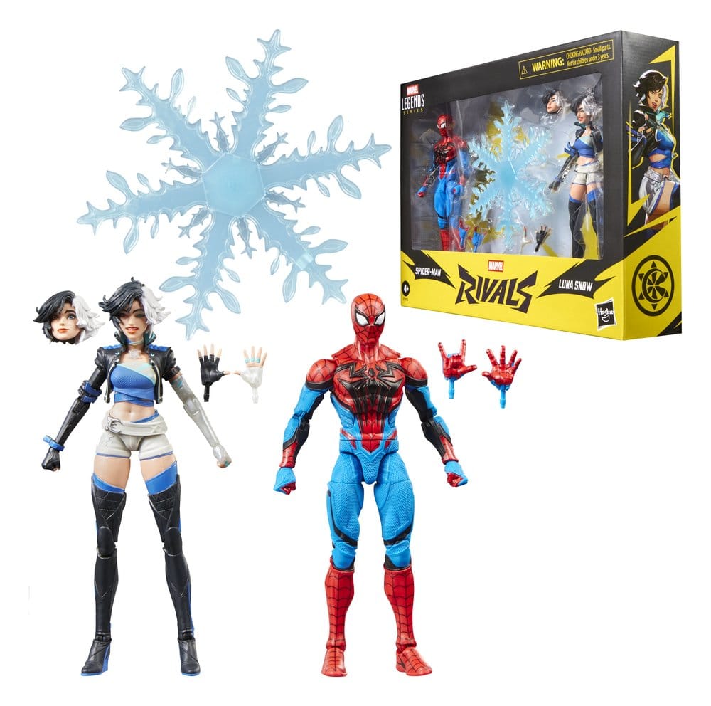 Figurines Marvel Legends Spider-Man et Luna Snow, 15 cm, personnages de Marvel, fabriquées par Hasbro, en pose dynamique.