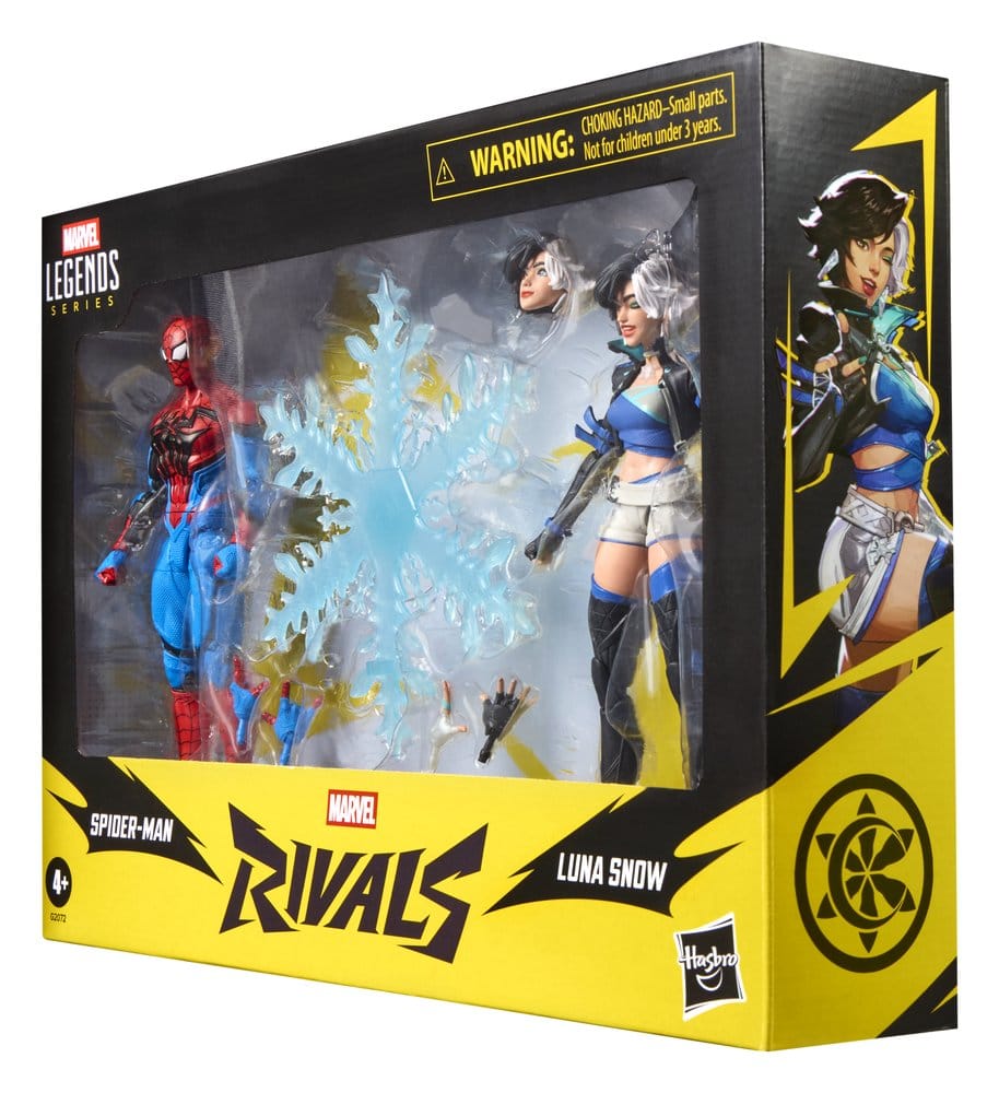 Figurines Marvel Legends Spider-Man et Luna Snow, 15 cm, collection Rivals, fabriquées par Hasbro, en pose dynamique.
