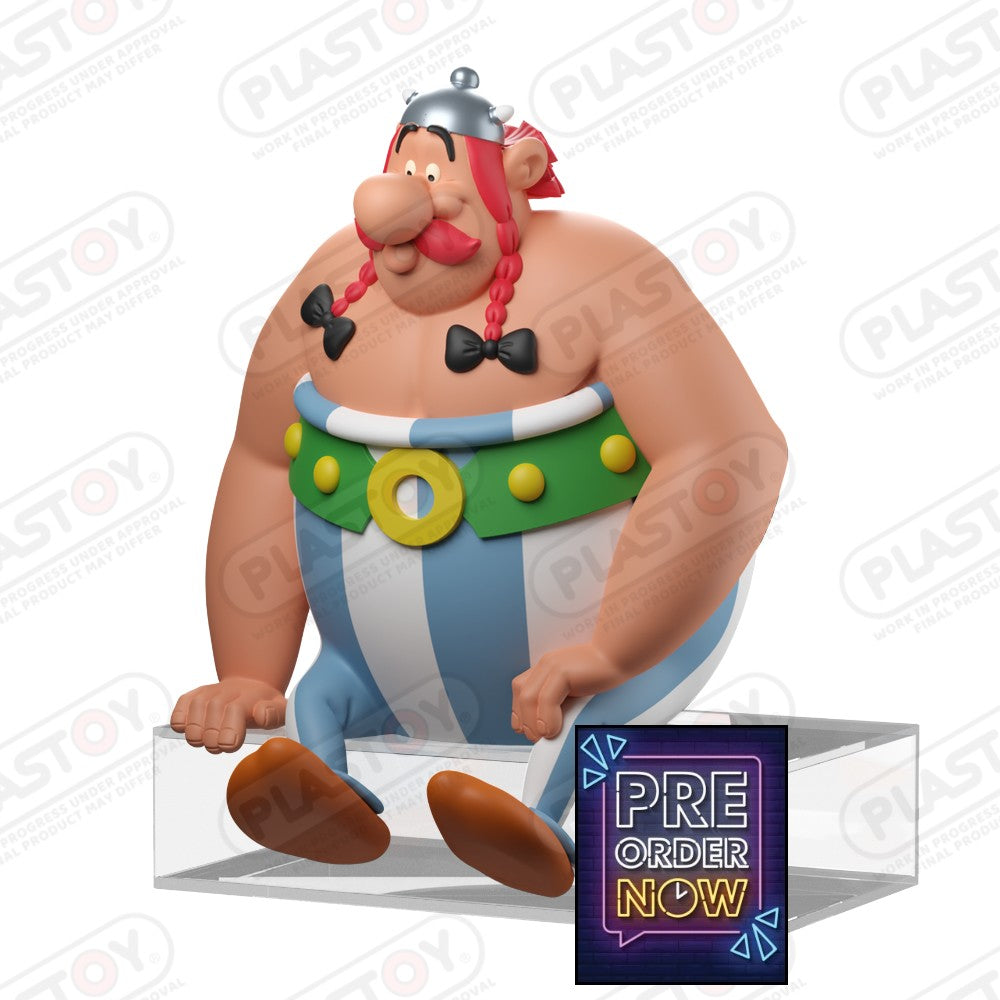 Figurine d'Obélix assis de 12 cm, figurine en plastique représentant Obélix dans la série Astérix et Obélix, par Plastoy