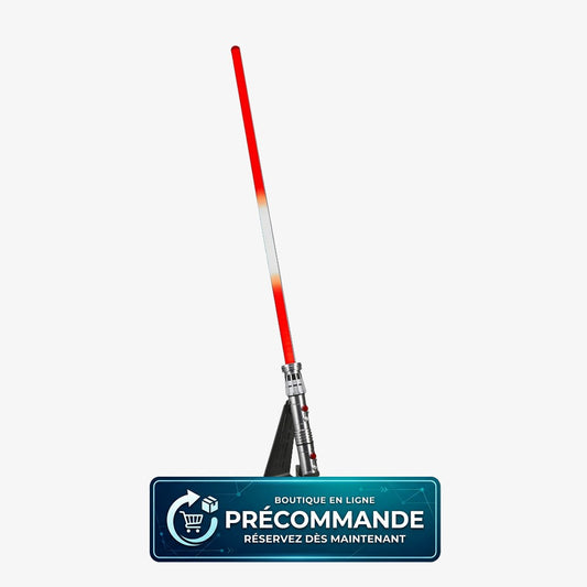Figurine Sabre Laser Force FX Elite Maul de la série Black Series Star Wars, figurine détaillée de Darth Maul avec sabre laser rouge.