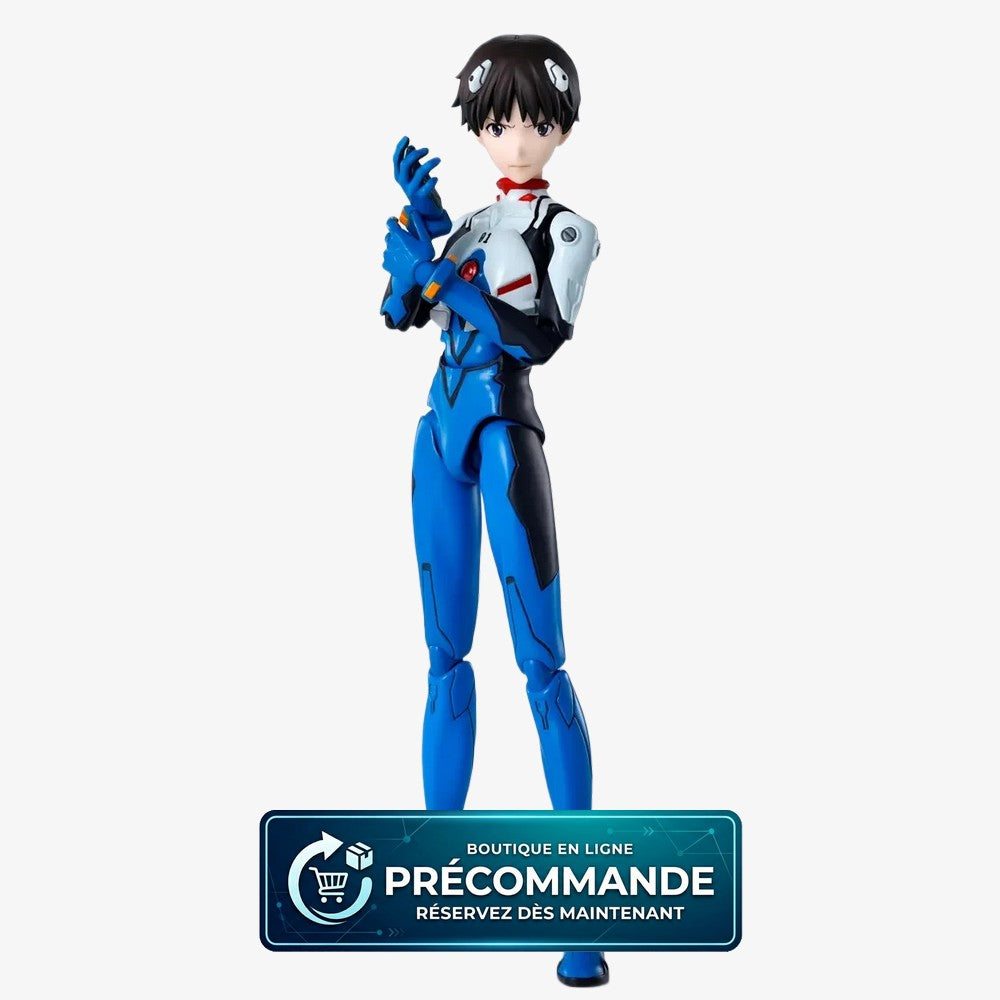 Figurine Shinji Ikari Neon Genesis Evangelion de 14 cm, modèle S.H.Figuarts de Bandai Tamashii Nation, vue de face.