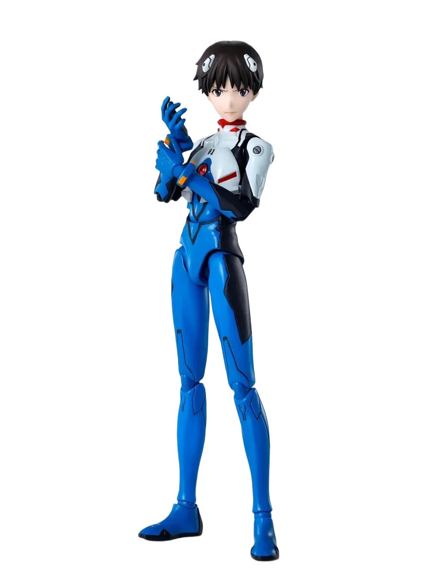 Figurine Shinji Ikari de Neon Genesis Evangelion en S.H.Figuarts, 14 cm, par Bandai Tamashii nation, pose détaillée et articulation.