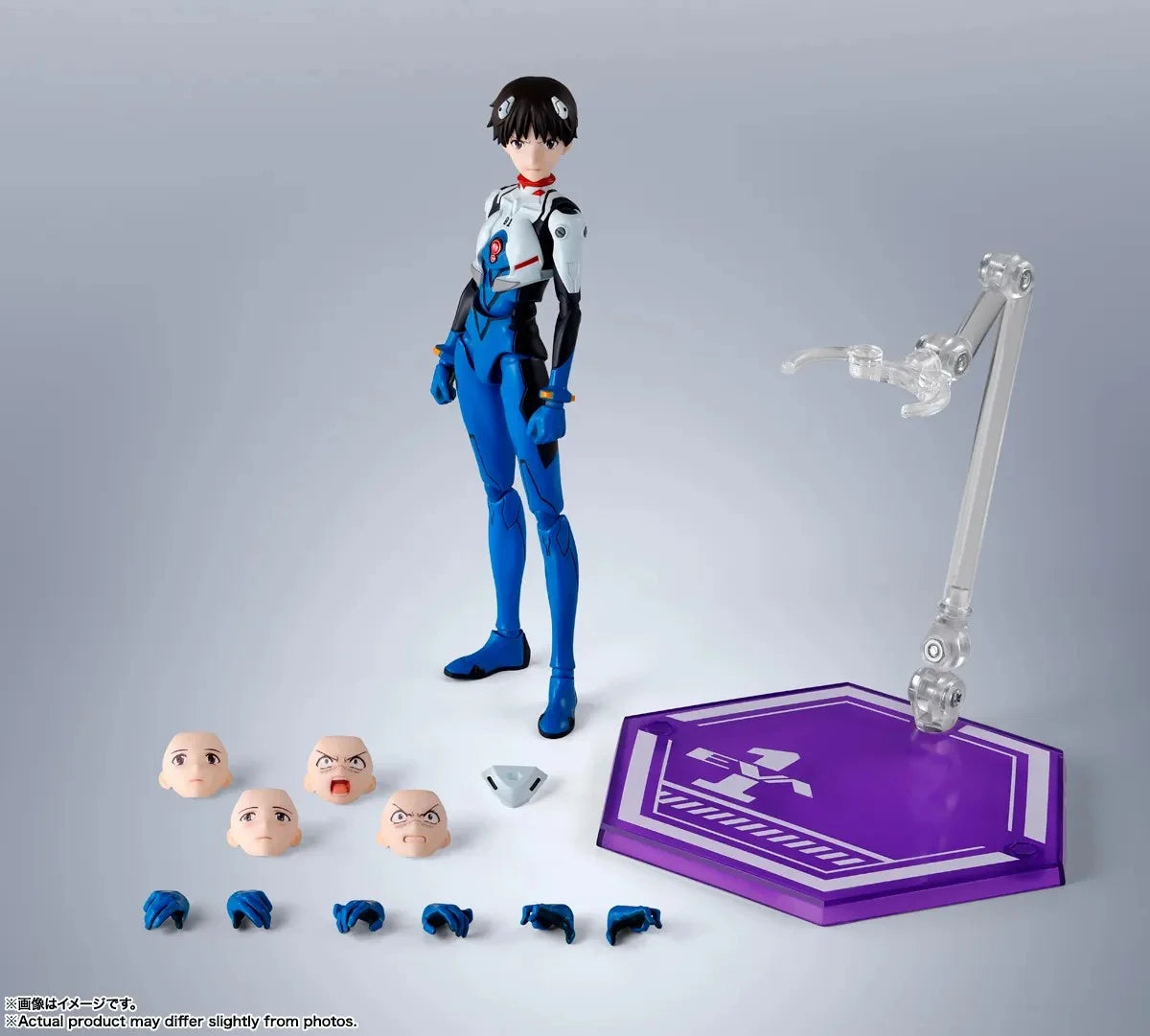 Figurine Shinji Ikari Neon Genesis Evangelion de 14 cm de Bandai Tamashii Nation, pose dynamique, détails précis.
