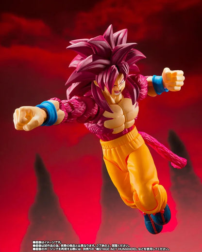 Figurine S.H. Figuarts Goku Super Saiyan 4 de Bandai Tamashii Nation, pose dynamique de Dragon Ball Daima.
