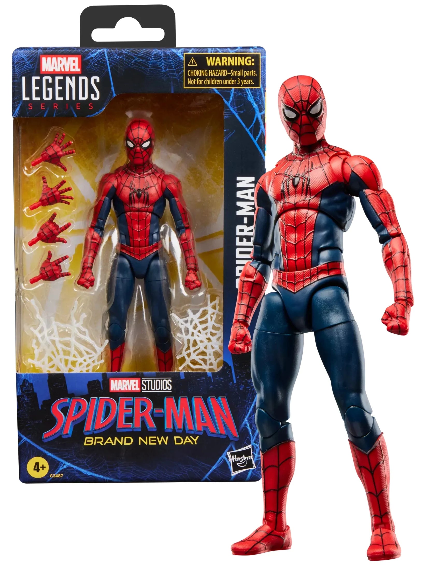 Figurine articulée Spider-Man Marvel Legends Series 15cm, version New Day, de la marque Hasbro, en pose dynamique.