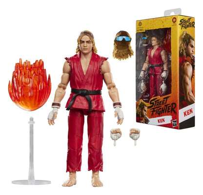 Figurine Ken de 15 cm de Street Fighter, marque Hasbro, montrant le personnage en tenue de combat.