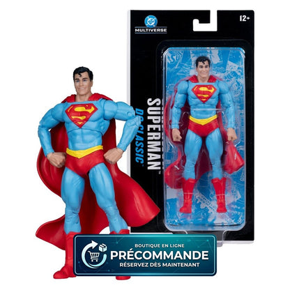 Figurine Superman DC Multiverse de 19 cm de McFarlane Toys, héros en costume classique avec détails précis.