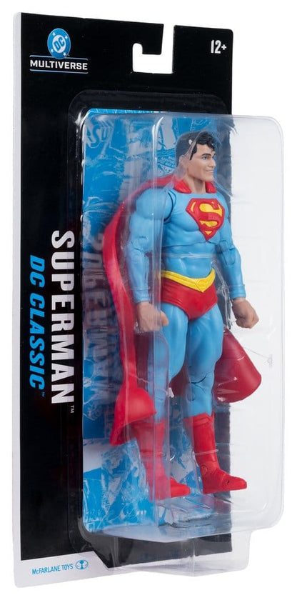 Figurine Superman DC Multiverse de 19 cm de McFarlane Toys, représentant Man of Steel avec costume classique.