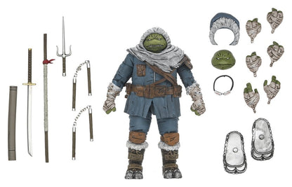 Figurine Michelangelo des Tortues Ninja – Les Années Perdues, Neca, 18 cm, vue de face avec détails colorés et pose dynamique.