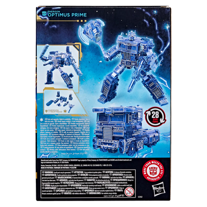 Figurine Transformers Age of the Primes Energon Optimus Prime classe Voyageur de Hasbro, en mode robot avec détails colorés