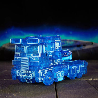 Figurine Transformers Age of the Primes Energon Optimus Prime classe Voyageur de Hasbro, détail de la figurine avec couleurs vives