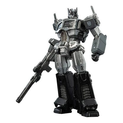 Figurine Transformers MDLX Optimus Prime en mode veille, 18 cm, de la marque Threezero, montrant les détails du robot.