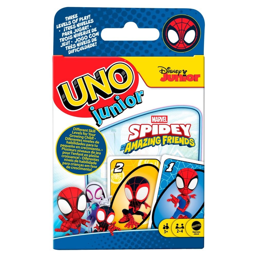 Jeu de cartes UNO Junior Mattel Spidey et ses amis extraordinaires, cartes colorées pour enfants