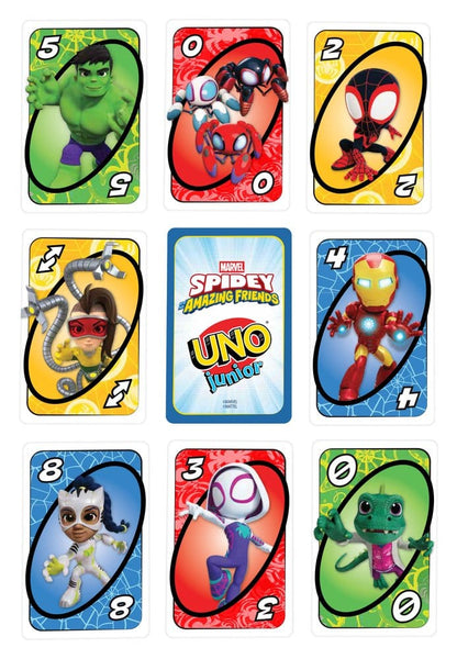 Jeu de cartes UNO Junior Mattel Spidey et ses amis extraordinaires, cartes colorées pour enfants