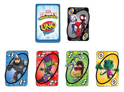 Jeu de cartes UNO Junior Mattel Spidey et ses amis extraordinaires, cartes colorées pour enfants