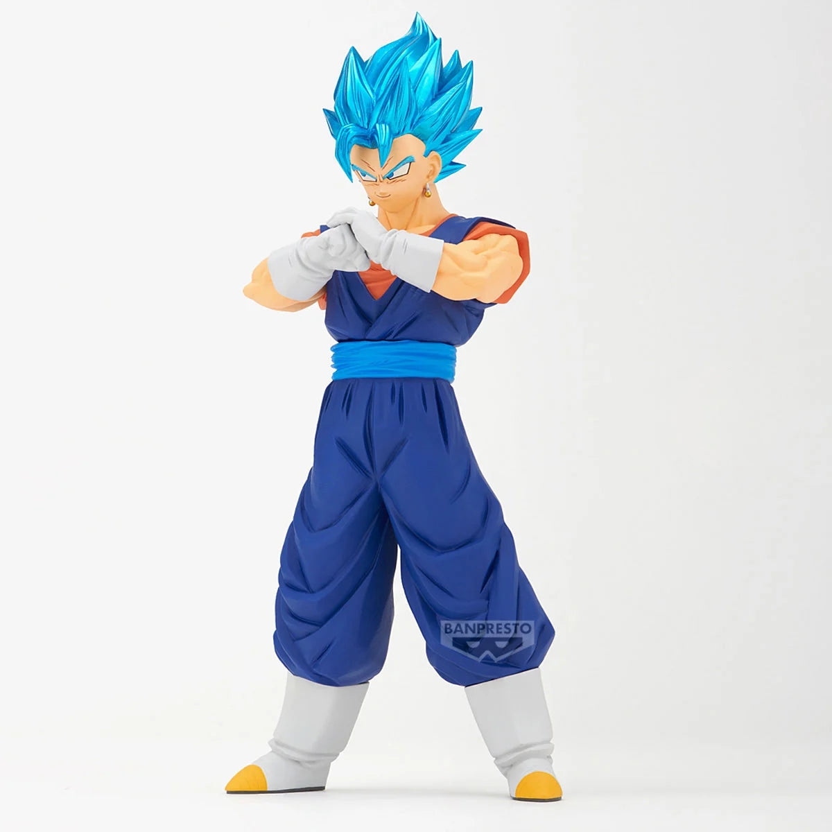 Figurine Vegito Super Saiyan Blue de 20cm, collection Blood of Saiyans, figure de Bandai de Dragon Ball Super, vue de face.