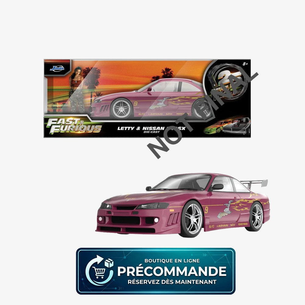 Voiture Nissan 240SX 1997 en échelle 1:24 de la marque Jada, modèle inspiré de Fast & Furious, vue de face.