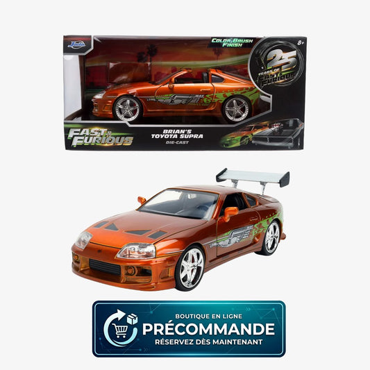 Voiture télécommandée Jada Fast & Furious Toyota Supra 1:24, modèle de véhicule de collection rouge avec détails réalistes.