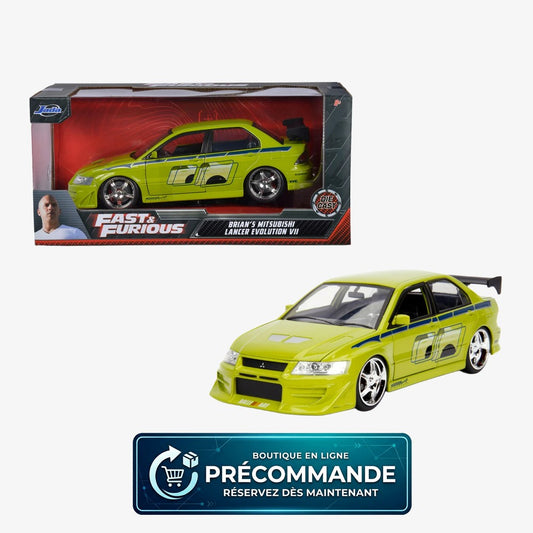 Voiture Jada Fast & Furious Mitsubishi 2002 en échelle 1:24, modèle détaillé pour collection ou décoration.