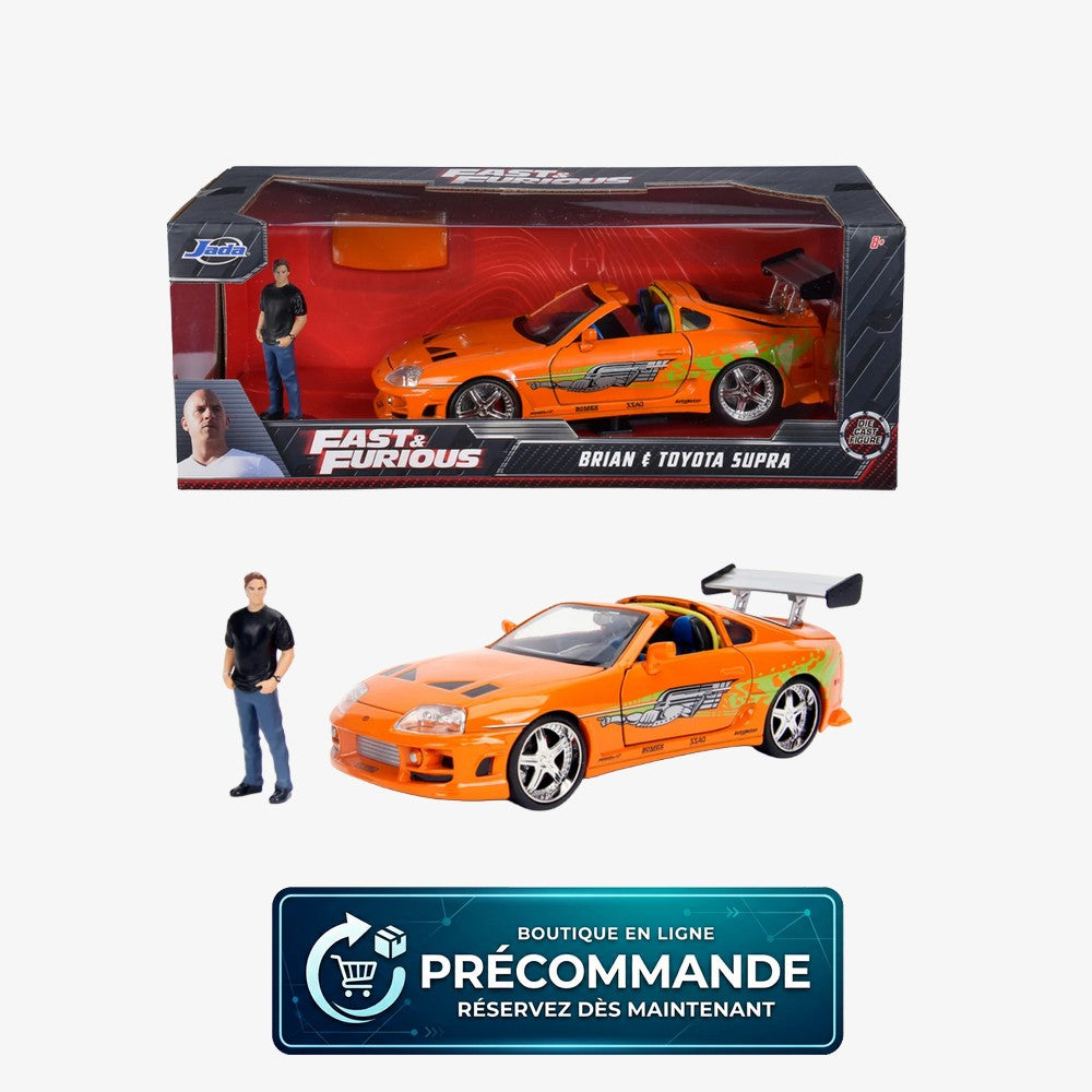 Voiture Jada Toyota Supra 1995 à l'échelle 1:24 du film Fast & Furious, modèle détaillé et réaliste.