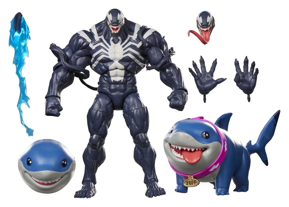 Figurines Marvel Legends Venom et Jeff le Requin de terre, série Marvel Rivals, 15 cm, fabriquées par Hasbro.