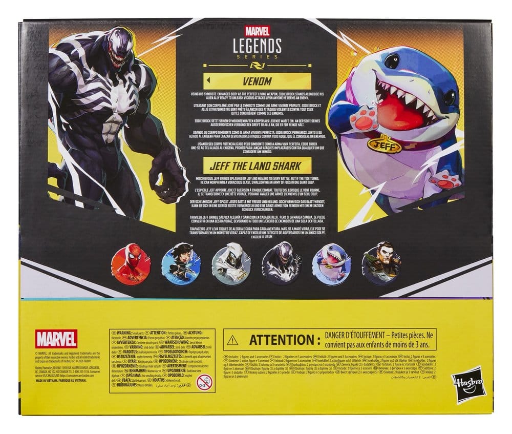 Figurine Marvel Legends Venom et Jeff le Requin de Land, pack duo Marvel Rivals, 15 cm, figurines détaillées de Hasbro.