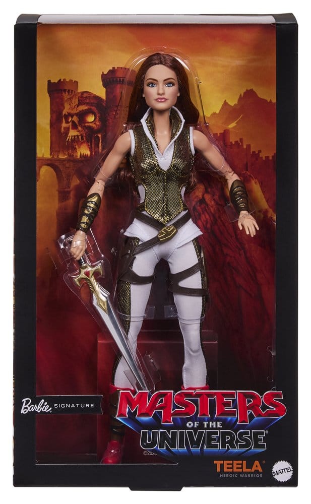 Poupée Barbie Signature Teela des Maîtres de l'Univers 2026, 30 cm, par Mattel, vêtue de son costume de guerrière.