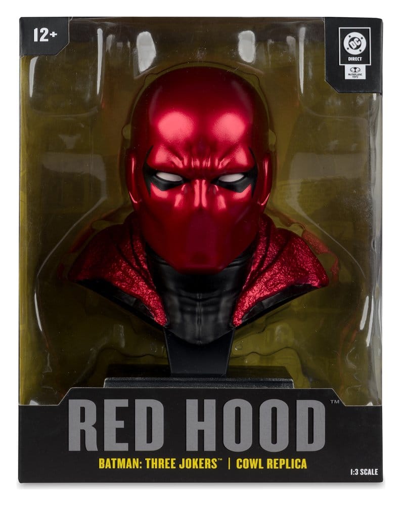 Figurine Batman Red Hood de McFarlane Toys, édition Échelle 1:3, représentant le personnage en costume rouge et noir.