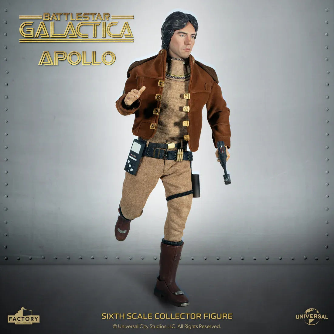 Figurine Captain Apollo de Battlestar Galactica 1978 en échelle 1/6, représentant le personnage avec costume spatial détaillé.