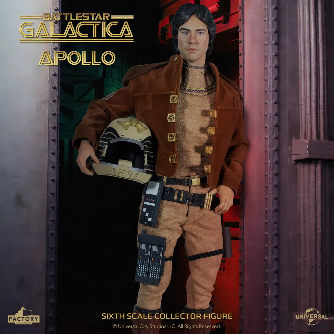 Figurine de Captain Apollo de Battlestar Galactica, modèle 1/6, en plastique détaillé, fabriquée par Factory Entertainment.