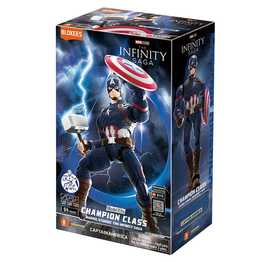 Kit de modèle Marvel Blokees Captain America, figurine de héros en plastique avec détails précis et pose dynamique.