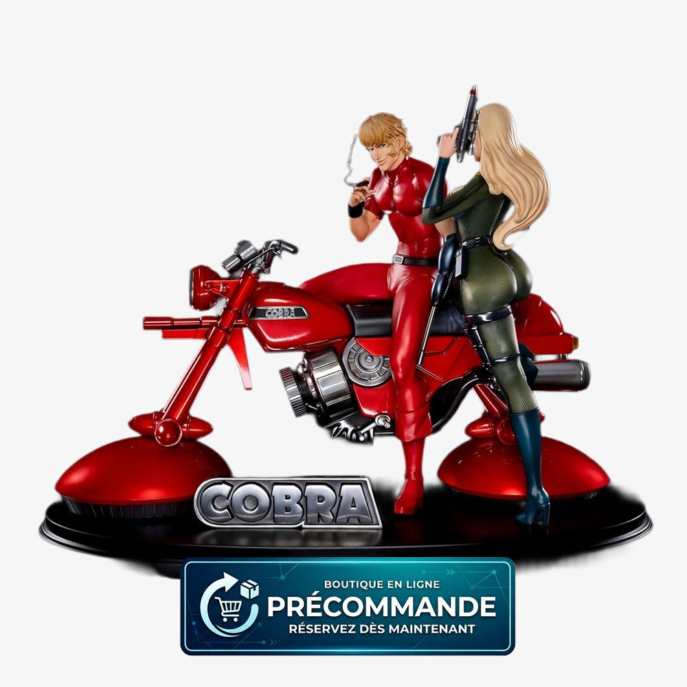 Statuette Space Pirate Cobra et Jane en combinaison spatiale, 47 cm, de Futre Gadget Corporation, figurine de collection détaillée.