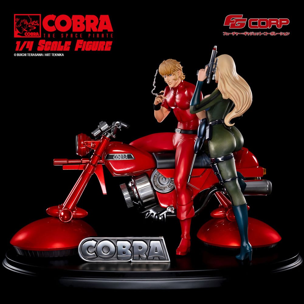 Statuette Space Pirate Cobra 1/4 avec Cobra et Jane en combinaison spatiale, hauteur 47 cm, Futre Gadget Corporation.