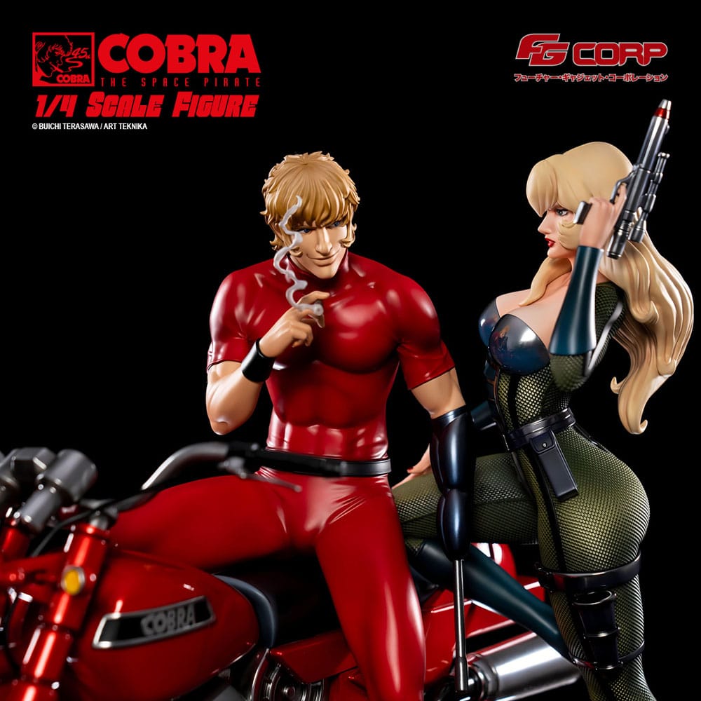 Statue de Space Pirate Cobra 1/4 avec Cobra et Jane en costume spatial, hauteur 47 cm, par Futre Gadget Corporation.
