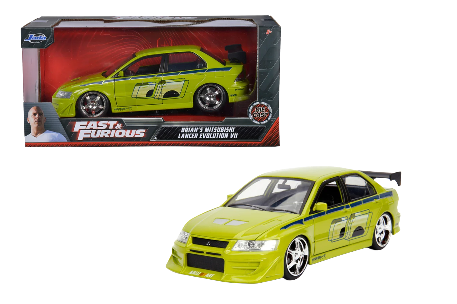 Voiture Jada Fast & Furious Mitsubishi 2002 à l’échelle 1:24, modèle réduit de véhicule de collection.