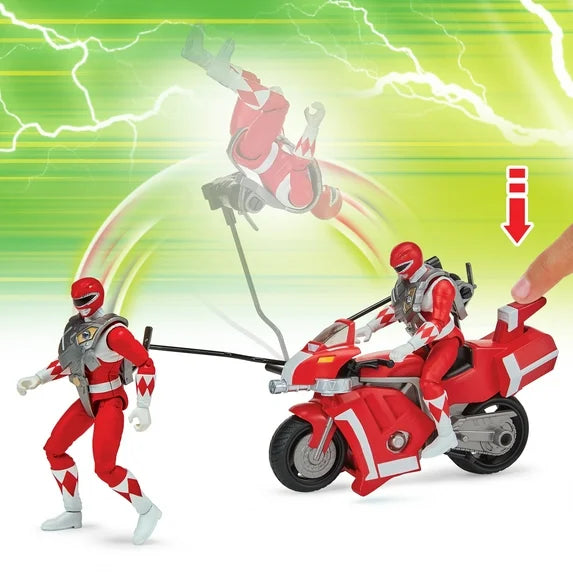 Power Rangers - Véhicule Tyranosaure avec fonction et Figurine 15 cm Rouge