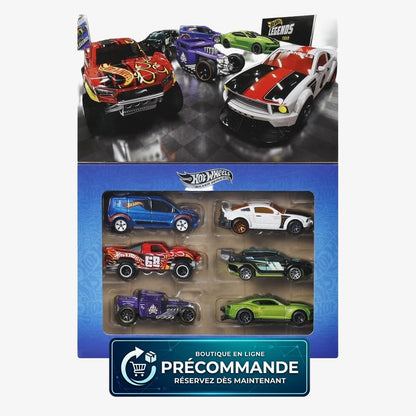 Pack de 6 véhicules Hot Wheels Silver Series en métal moulé, modèles de légende, de la marque Mattel.