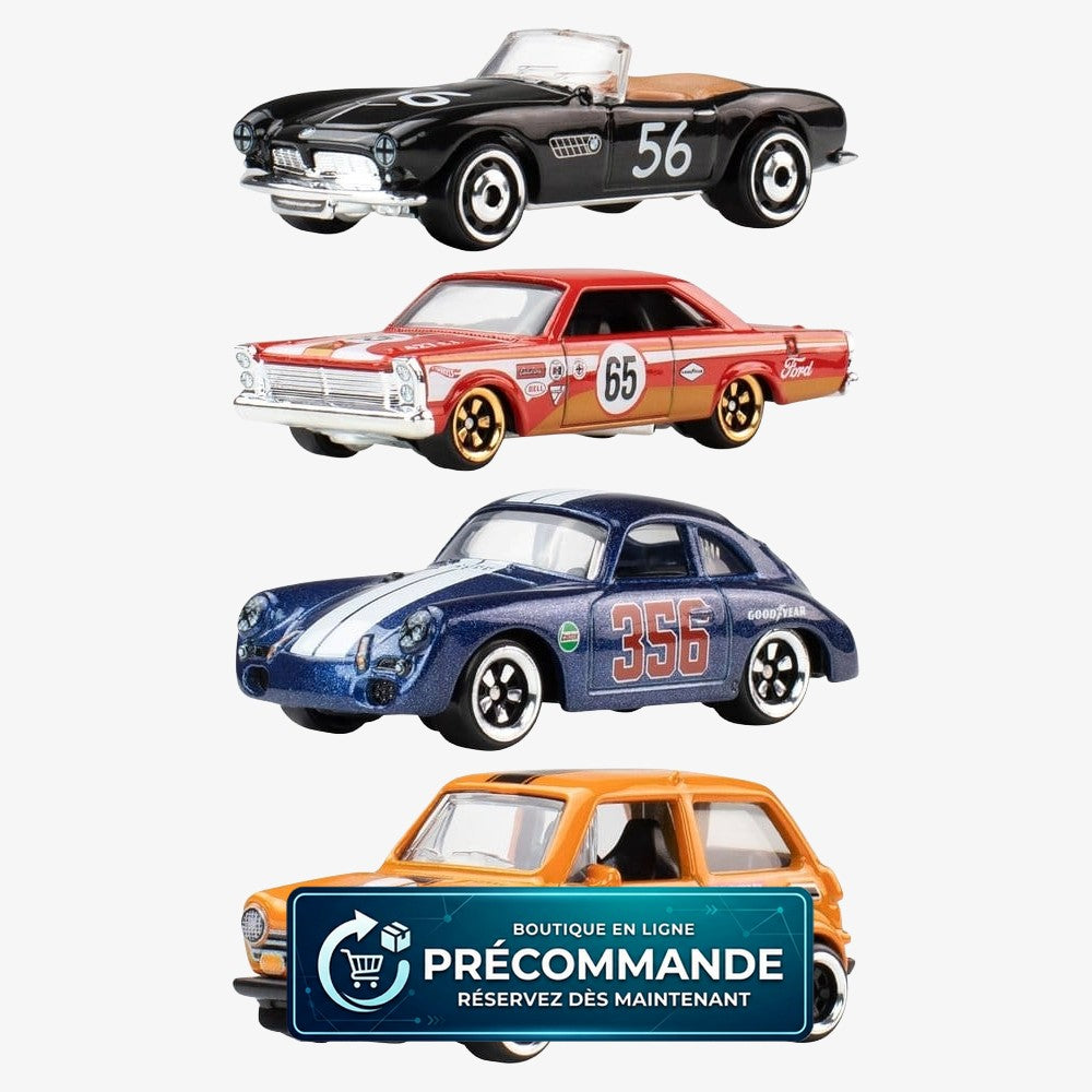 Véhicule en métal Hot Wheels Silver Series Vintage 1/64 de Mattel, modèle fusee en finition argentée, vue de côté.