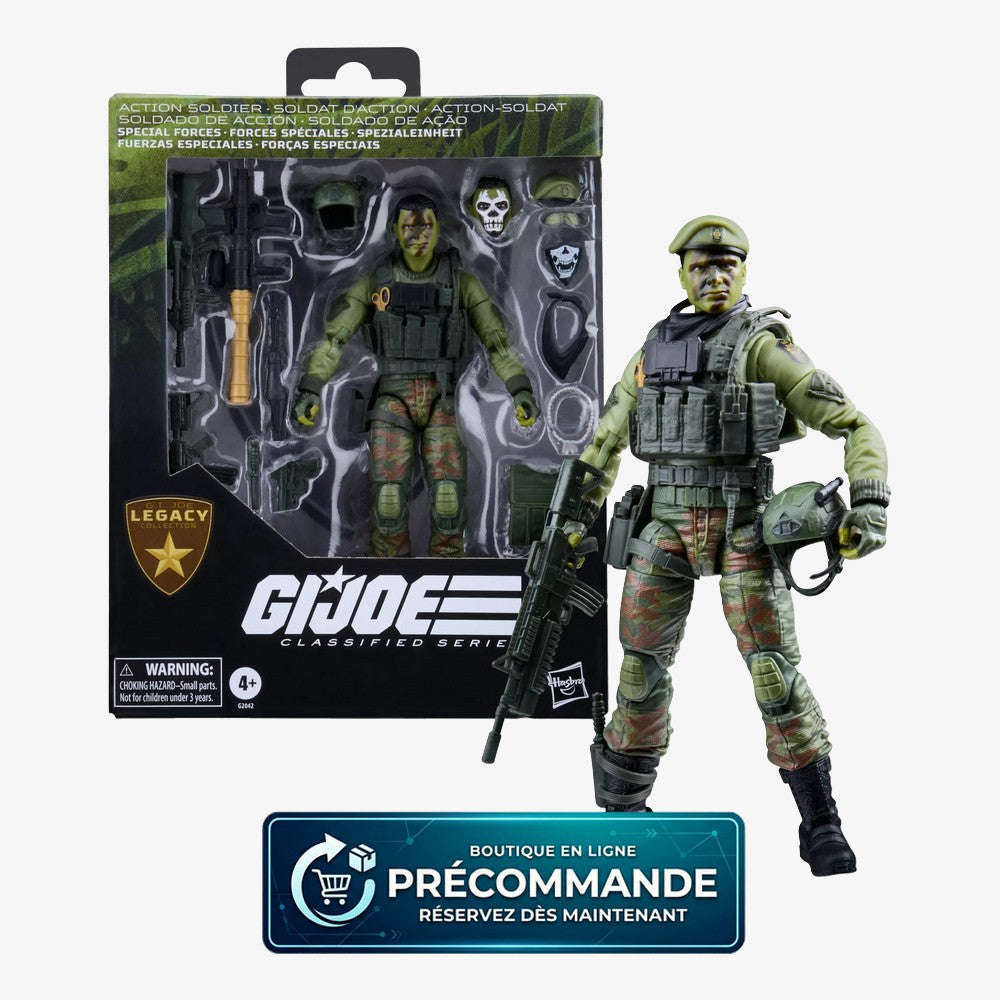 Figurine d'action G.I. JOE Classified Series Forces Spéciales de la collection Legacy par Hasbro, détail des soldats en tenue militaire.