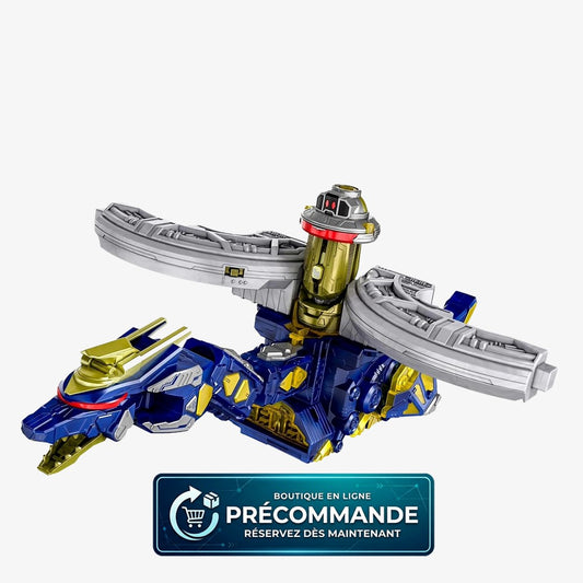 figurine Bandai Super Space Sheriff Gabban Infinity Gabrion Dornado avec Émorgi Super Dimension Gaban, détails colorés et pose dynamique