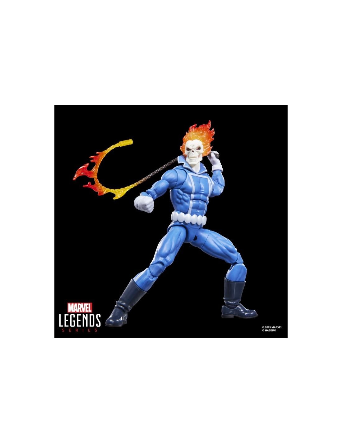 Figurine Marvel Legends Ghost Rider avec moto, 15 cm, représentant Johnny Blaze, par Hasbro, détaillée et expressive.