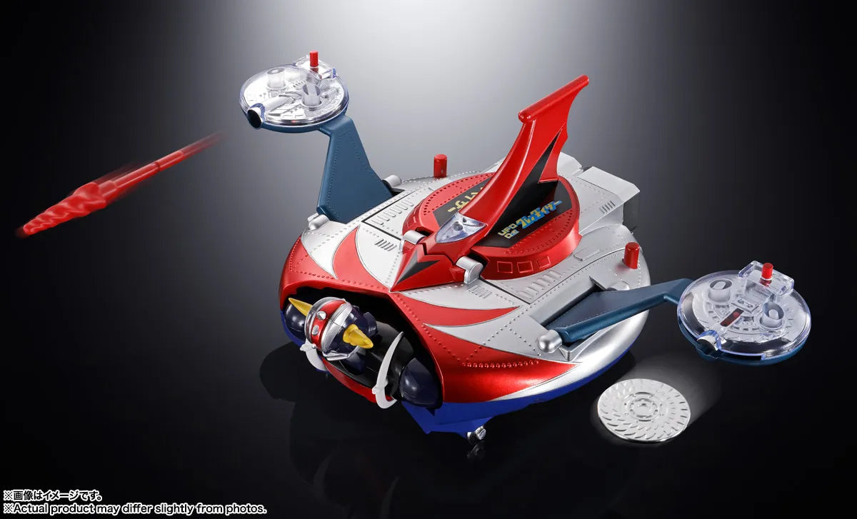 Figurine Bandai Tamashii Nation Grendizer et Ufo Spazer Popy Chogokin Deluxe Set, reissue, avec détails en métal doré.