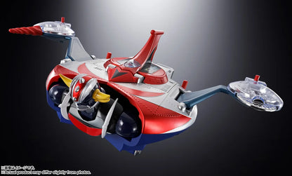 Figurines Goldorak et Ufo Spazer Popy Chogokin Deluxe Set de Bandai Tamashii Nation, figurines détaillées en métal doré.