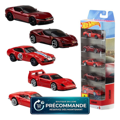 Hot Wheels – Pack de 5 véhicules Ferrari Die-Cast 1/64